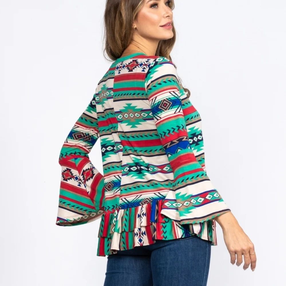 🇺🇲Host Pick🔥Native American Print Ruffle Top In Size S, M or L - Picture 14 of 15